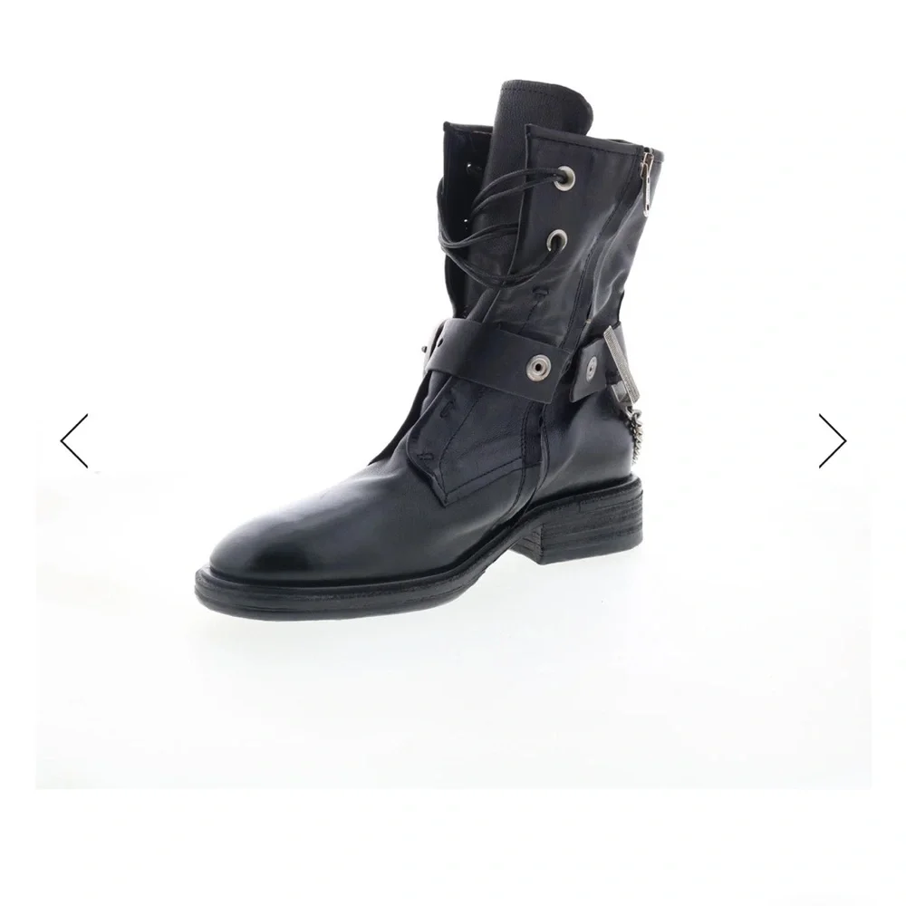 A.S.98 “Faust” Black Leather Combat Boots with Silver Accents - Picture 7 of 11